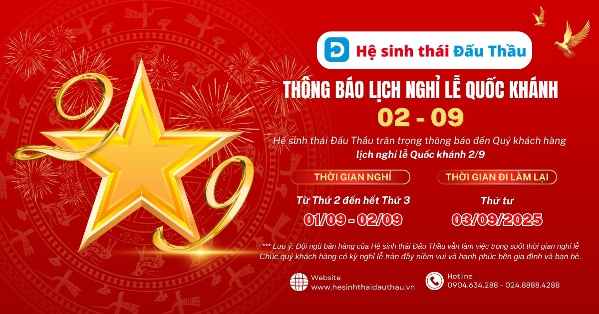 Hệ sinh thái Đấu Thầu thông báo lịch làm việc lễ Quốc khánh 02/09/2025