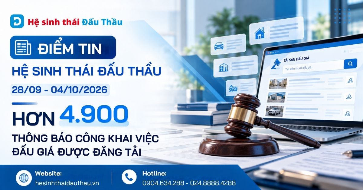 Điểm tin Hệ sinh thái Đấu Thầu 28/09 - 04/10/2026: Hơn 4.900 thông báo công khai việc đấu giá được đăng tải