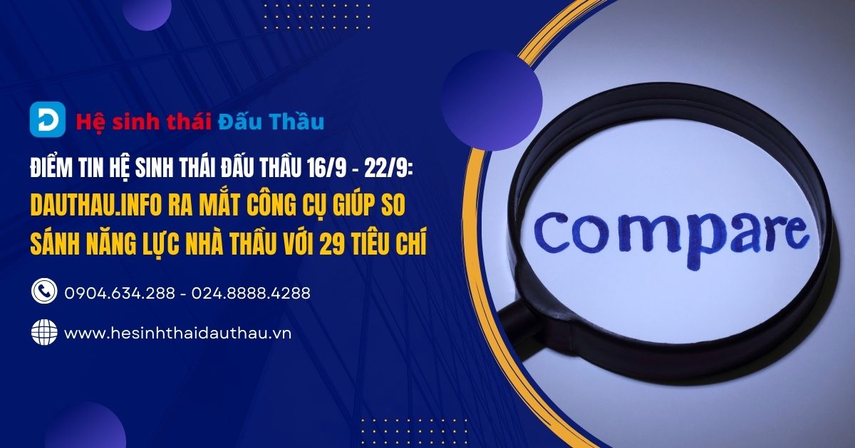 Điểm tin Hệ sinh thái Đấu Thầu 16/9 - 22/9: DauThau.info ra mắt công cụ giúp so sánh năng lực nhà thầu với 29 tiêu chí