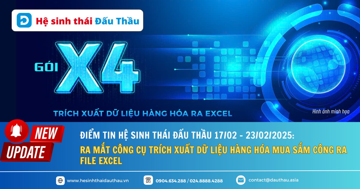 Điểm tin Hệ sinh thái Đấu Thầu 17/02 - 23/02/2025: Ra mắt công cụ Trích xuất dữ liệu hàng hóa mua sắm công ra file Excel