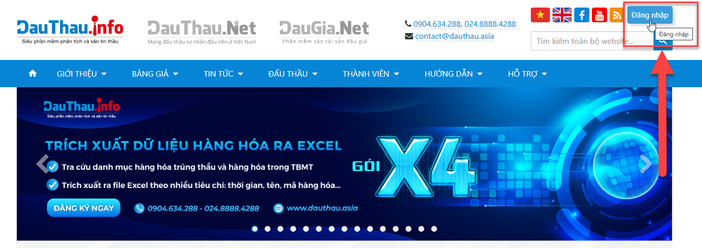 nút đăng nhập dauthau info