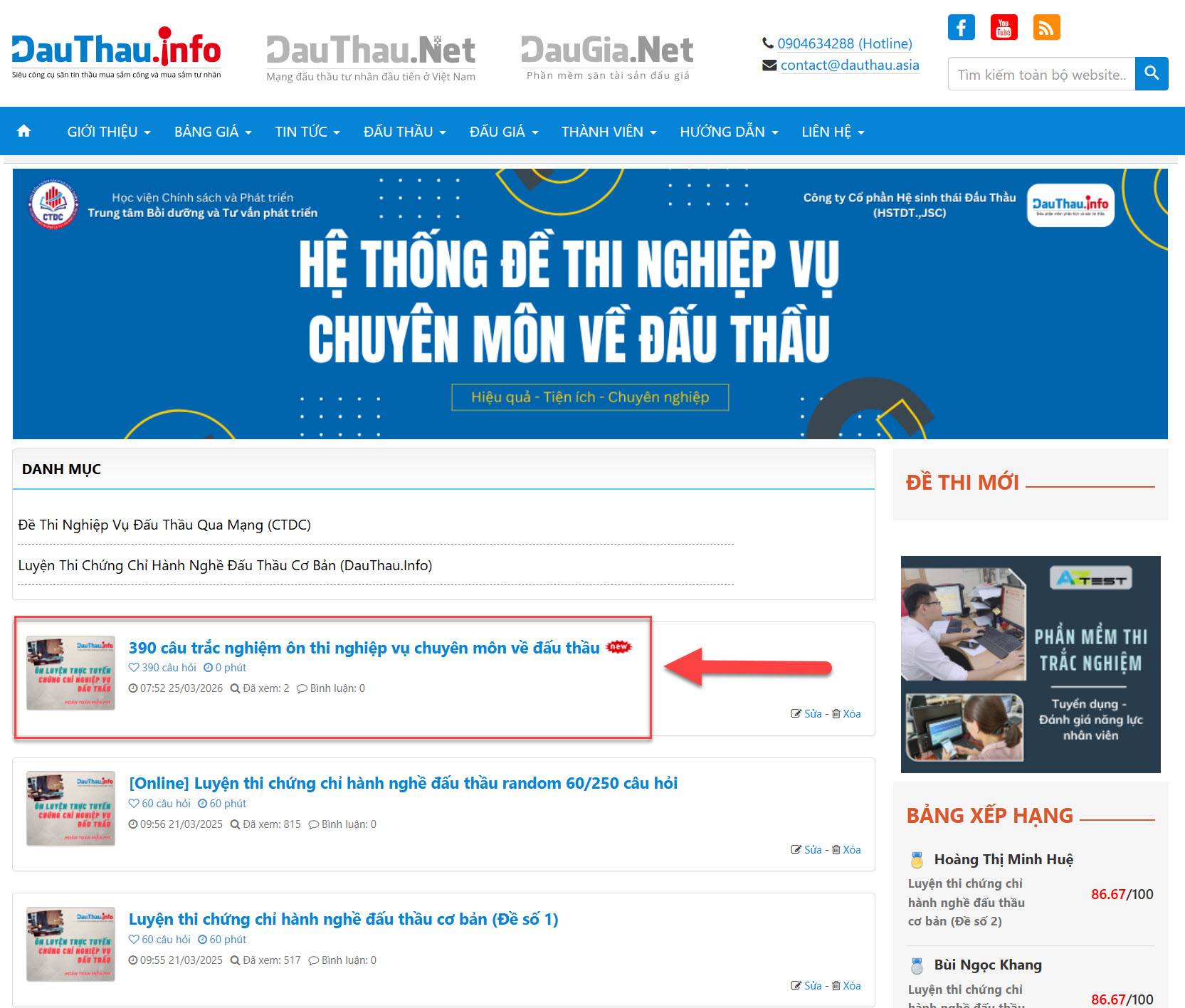 trắc nghiệm đấu thầu